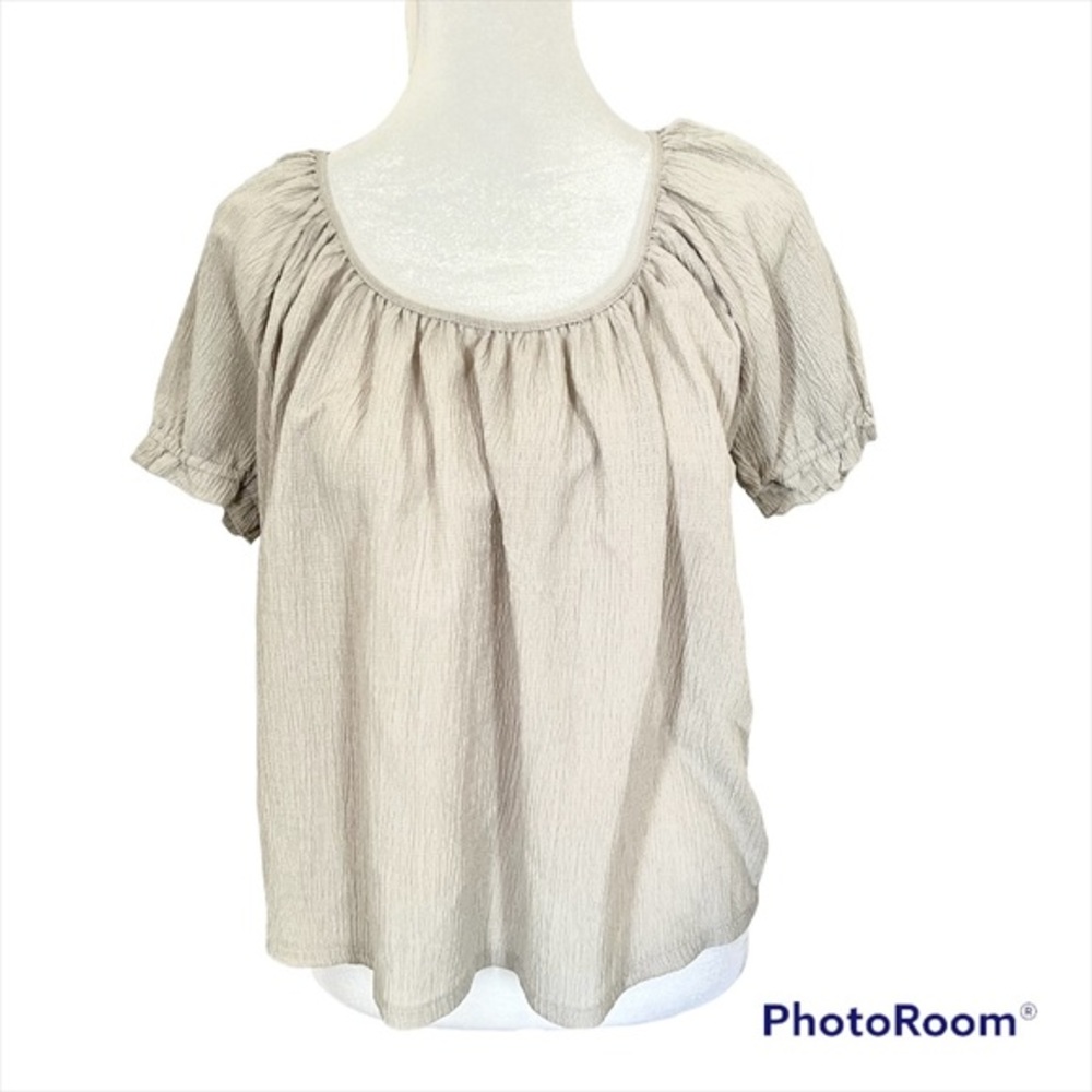 Texture & Thread Madewell Peasant Blouse Green puffy Sleeves Size Small